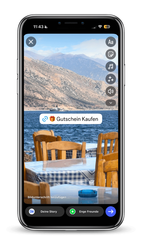 Instagram-Story mit Link-Sticker „Gutschein kaufen“