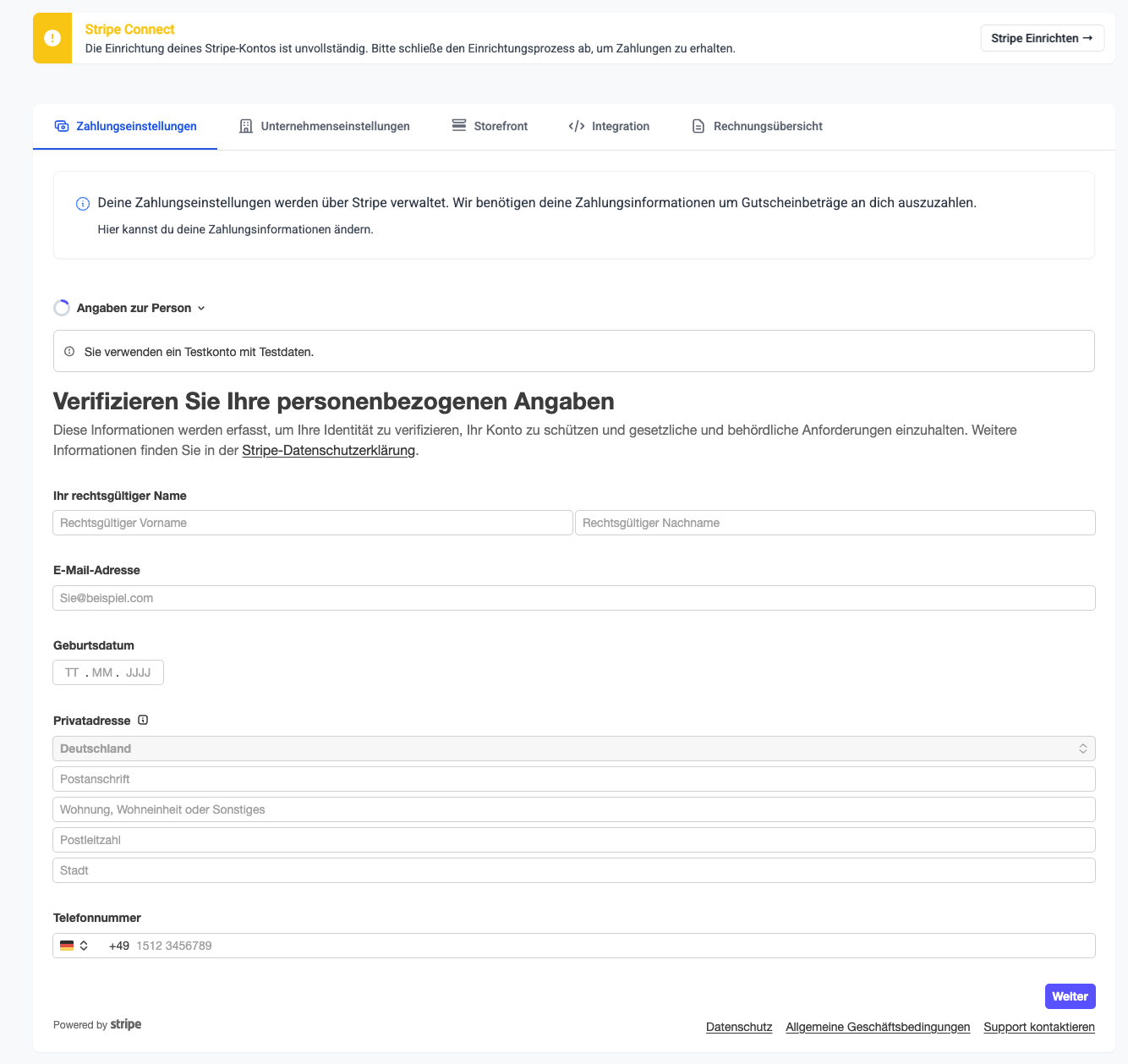 Stripe Setup Screenshot